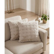 TCH Home Living Softcloud Bubble Tavşan Tüyü Peluş Dekoratif Ikili Yastık Kırlent Kılıfı Vizon 43X43 cm ( 2 Adet )