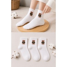 Ducks Socks Kadın Ayıcık Desenli Çorap Yumuşak Pamuklu 3’lü Paket Kısa Konç Günlük Çorap