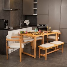 Vow Chair Cheri Iskandinav Masif Masa Takımı 4 Sandalye 1 Bench 1 Masa