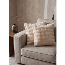 TCH Home Living Softcloud Bubble Tavşan Tüyü Peluş Dekoratif Ikili Yastık Kırlent Kılıfı Bej 43X43 cm ( 2 Adet )