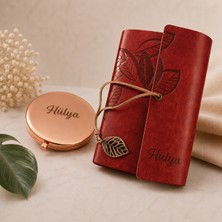 Ütopia Dükkan Hediyelik Kişiye Özel Defter ve Isimli Ayna Suni Deri Taba Renkli