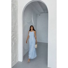 Madame Melek Kadın Maxi Boy Fırfır Detaylı Multisifon Elbise