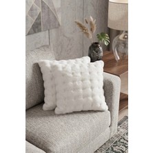 TCH Home Living Softcloud Bubble Tavşan Tüyü Peluş Dekoratif Ikili Yastık Kırlent Kılıfı Beyaz 43X43 cm ( 2 Adet )