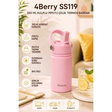 4Berry 350 ml Kulplu Pipetli Çelik Termos Bardak – Bpa Free, Taşınabilir Mini Termos, Pembe Renk