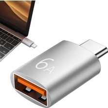 Schitec 6A Type-C To Usba Dönüştürücü Adaptör Hızlı Şarj ve Veri Aktarım Adaptörü Gümüş J624