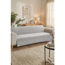 TCH Home Living Bambu Gri Süngerli Kayma Yapmaz Yumuşak Koltuk Örtüsü Puantiyeli Noktalı Şal Desen 170X210 cm
