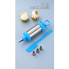 Destpak Paslanmaz Çelik Krema Pompası Seti (6 Parça) - 4 Adet Duy Uç, Paslanmaz Pompa, Sıyırma Spatulası, Krem Şanti Krema Sos