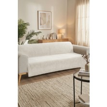 TCH Home Living Bambu Krem Süngerli Kayma Yapmaz Yumuşak Koltuk Örtüsü Puantiyeli Noktalı Şal Desen 170X210 cm