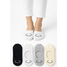 Ducks Socks Kadın Babet Çorap 4'lü Pamuk Dikişsiz Kalpli Esnek Kaydırmaz Topuk Korumalı