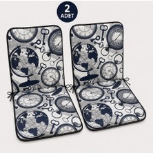 Mandaş 2 Adet Rattan Arkalıklı Sandalye Minderi (Kalınlık 4cm)-Saat Desen Lacivert