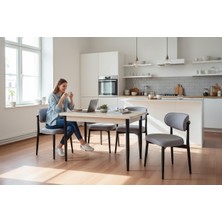 Efe Mobilya T-6002 Traverten  Mdf 70X120  Polo Açık Gri  Sandalye 4 Kişilik Yemek Masası Takımı