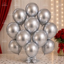 Parti Dükkanı 10 Adet Gümüş Balon Seti Helyum Uyumlu Metalik Gümüş Renk Parti Balonu Doğum Günü Düğün Nişan Baby Shower Süsleme