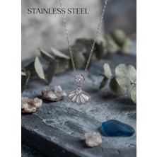 Stainless Steel 316L Çelik Zincir Gümüş Renk Yelpaze Model Çelik Kolye