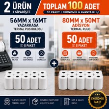 Özel Set 56X16 mt (5 Paket) + 80X50 mt (5 Paket) -Yüksek Kaliteli Termal Pos Rulosu ve Adisyon Fişi