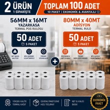 Miray Rulo Özel Set 56X16 mt ( 5 Paket) + 80X40 mt (5 Paket) -Yüksek Kaliteli Termal Pos Rulosu ve Adisyon Fişi