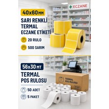 Miray Rulo *Eczanelere Özel* Eczane Etiketi 40X60 mm Sarı Etiket 500 Sarım 20 Rulo + 56*30 mt 50 Adet (5 Paket*10 Rulo) 2 Ürün Bir Arada
