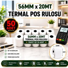 56X20 mt Termal Pos Rulosu (50 Adet) - Yüksek Kaliteli Yazarkasa Rulosu