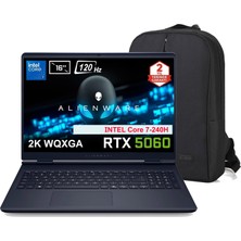 Dell Alienware 16 Aurora Intel Core 7-240H 32 GB Ddr5 2 Tb Rtx 5060 8gb 16 Inç 2k Wqxga 120Hz Wva Ubuntu AC16250-C7321U56N C37 Gaming Laptop + Çanta