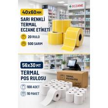 Miray Rulo *Eczanalere Özel* Eczane Etiketi Sarı 40X60 mm (20 Rulo) + 56X30 mt 100 Adet (10 Paket*10 Rulo)