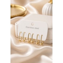 Lykos Çelik Gold Renk 6'lı Set Geometrik Model Kadın Küpe