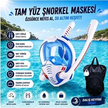 Fortico Şnorkel Maskesi Çift Tüplü  (S-M) Beden Yüzme Maskesi Full Face Dalış Gözlüğü Tam Kuru Dalış
