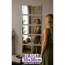 10 Adet 30X30CM Kare Gümüş Pleksi Ayna Kendinden Yapışkanlı Dekoratif Duvar Aynası Seti | Kendinden Yapışkanlı Duvar Dekoru