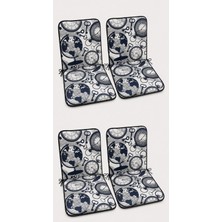Mandaş 4 Adet Rattan Arkalıklı Sandalye Minderi (Kalınlık 4cm)-Saat Desen Lacivert
