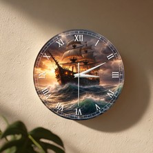 No 26 Dekor Korsan Gemi Temalı Dekoratif Duvar Saati – 33 cm Uv Baskılı Mdf Duvar Saati