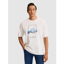 Cacharel Erkek Beyaz Comfort Fit %100 Pamuk Bisiklet Yaka Desenli T-Shirt 50320563-VR013