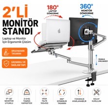 Moxti Monitör & Ledtv & Laptop Için 2’li Full Hareketli Çelik Masa Tutucu Ayarlanabilir Stand
