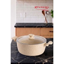 EVREN MUTFAK 18 cm Cream(Krem) Ezme Seri Derin Tencere 1,6 Lt, Non-Stick Derin Tencere (Bakalit Kulplu)