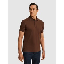 Cacharel Erkek Kahverengi Slim Fit Saf Pamuk Polo Yaka Basic T-Shirt 50320657-VR029