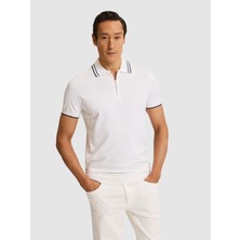 Cacharel Erkek Beyaz Slim Fit Fermuarlı Polo Yaka Triko T-Shirt 50328360-VR013