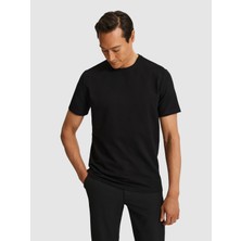 Cacharel Erkek Siyah Regular Fit Pamuk Karışımlı Bisiklet Yaka T-Shirt 50328348-VR046