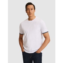 Cacharel Erkek Beyaz Regular Fit Saf Pamuk Bisiklet Yaka Desenli T-Shirt 50324402-VR013