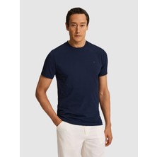 Cacharel Erkek Lacivert Slim Fit Bisiklet Yaka Pamuk Karışımlı Basic T-Shirt 50328373-VR033