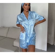Cns Woman Leopar Desenli Mavi Üçlü Pijama Takımı