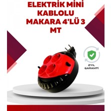 Pileli Store Kırmızı Renk 3 Metre 4’lü Kablolu Priz Makarası