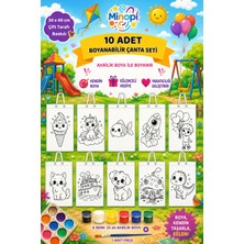Minopi 10 Adet Boyanabilir Bez Çanta Seti 30X40 cm – 6 Renk Akrilik Boya ve Fırça Dahil