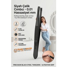 Transformacion Siyah Çelik Cımbız - 9 cm Düz Kare Uçlu, 0.01 mm Hassas Kavramalı Profesyonel Kaş, Bıyık ve İnce Tüy Alma Epilasyon Cımbızı Solingen Professional 718478