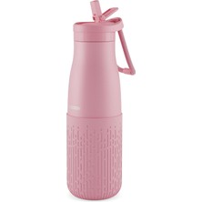 Puccon Pipetli 500 ml Pembe Paslanmaz Çelik Matara/suluk - Silikon Gövde (Yağmur) - 50015