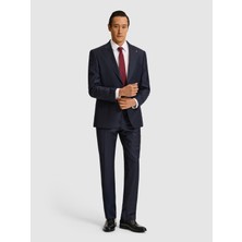 Cacharel Erkek Lacivert Slim Fit Mikro Desen Kırlangıç Yaka Yün Ipek Karışımlı Takım Elbise 50319129-VR033