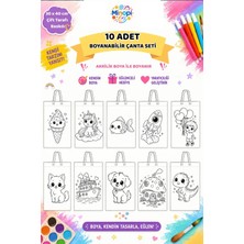Minopi 10'lu Boyanabilir Bez Çanta Seti 30X40 cm Çift Taraflı Baskılı Çocuk Aktivite Çantası