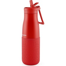 Puccon Pipetli 500 ml Kırmızı Paslanmaz Çelik Matara/suluk - Silikon Gövde (Yağmur) - 50014