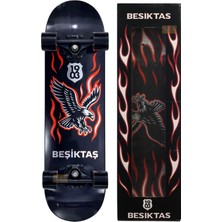 Beşiktaş Lisanslı Işıklı Silikon Tekerlekli 70X20CM Siyah-Beyaz Çocuk Kaykayı