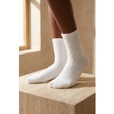 Bony Socks Kadın Tüylü Dizaltı Çorap Beyaz