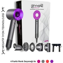 Ryvon Güçlü Saç Kurutma Makinesi 1500 W 3 Kademe Hız Ayarı ve Difüzör ile Mor Renkli