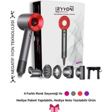 Ryvon Güçlü Saç Kurutma Makinesi 5 Başlıklı 1500 W 3 Kademe Hız Ayarı ve Difüzör ile Kırmızı Renk
