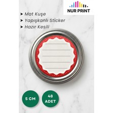 Nur Print 48 Adet Yuvarlak Kavanoz Kapağı Etiketi 5 Cm, Mat Kuşe Kağıt, Reçel, Bal, Konserve Stickerı