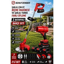 SCHUTZENGER 761RN Şarjlı Ot Çim Biçme Tırpan 3 Batarya Şarjlı Turbo Fanlı Üfleme Makinesi 2’li Bahçe Seti Kırmızı